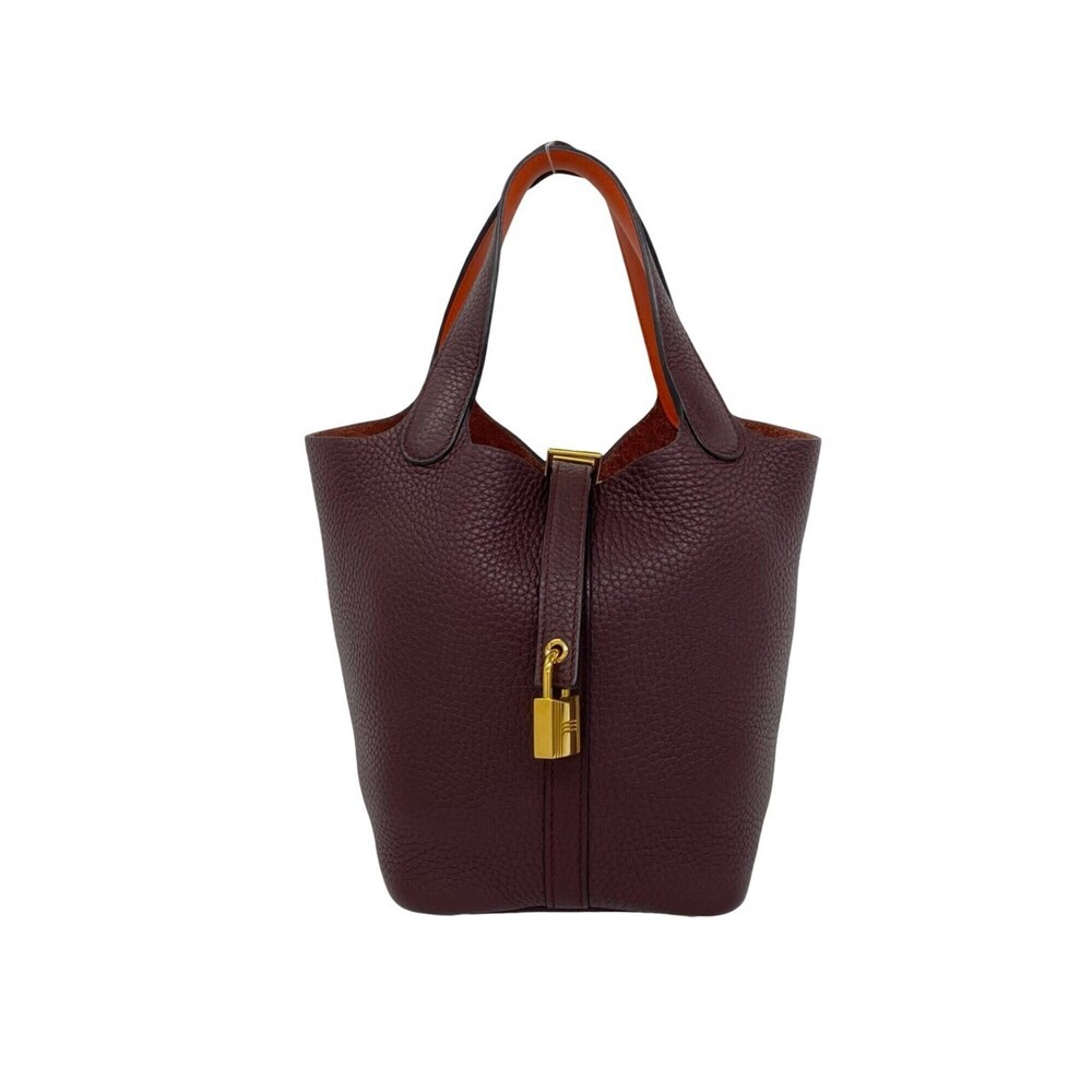 HERMES Picotin Lock PM Taurillon Clemence Swift Handbag, Prune Orange Poppy, ...